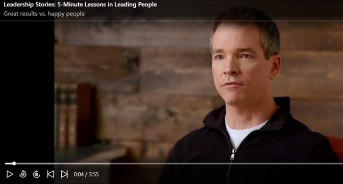 The instructor of the Leadership Stories course on LinkedIn Learning presents as part of the course