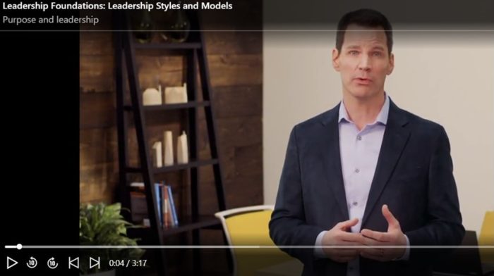 The instructor of the Leadership Foundations course on LinkedIn Learning presents as part of the course